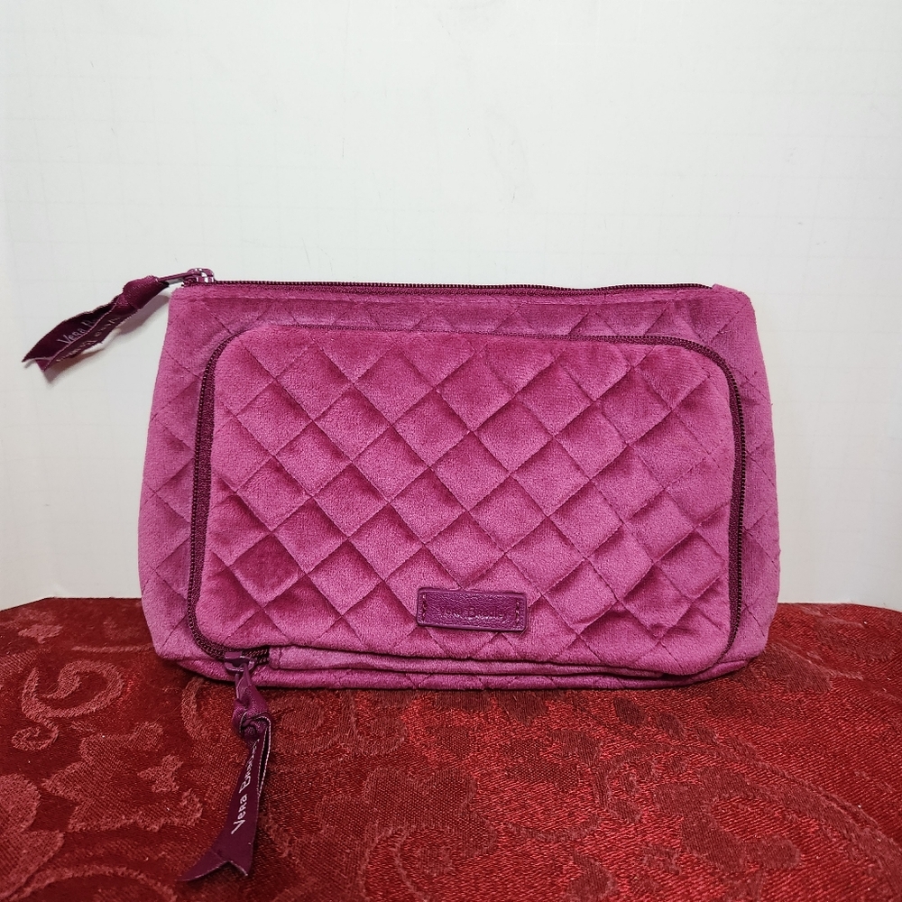 Vera Bradley Maroon Pink Quilted Soft Fabric Zip Up Cosmetic Bag Clutch